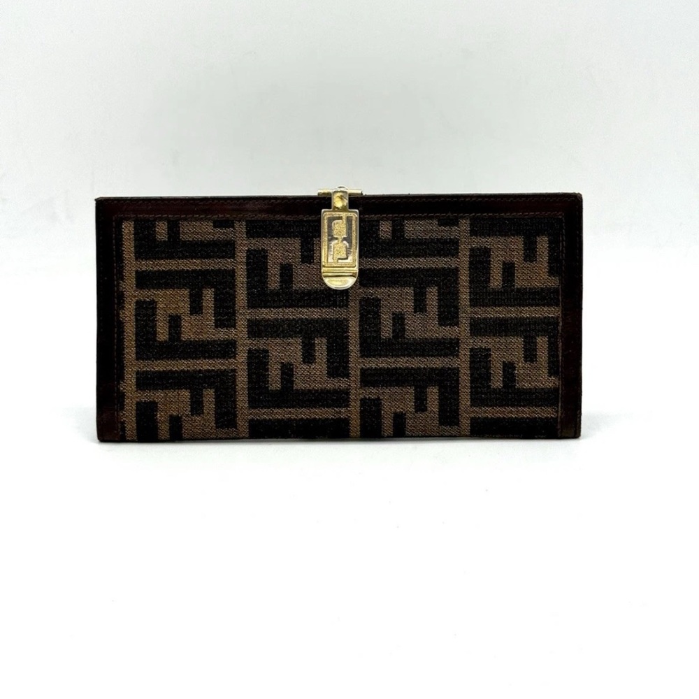 Fendi Zucca Wallet Gold FF Flip Clasp - Vintage, 80's-Early 90s - Authentic